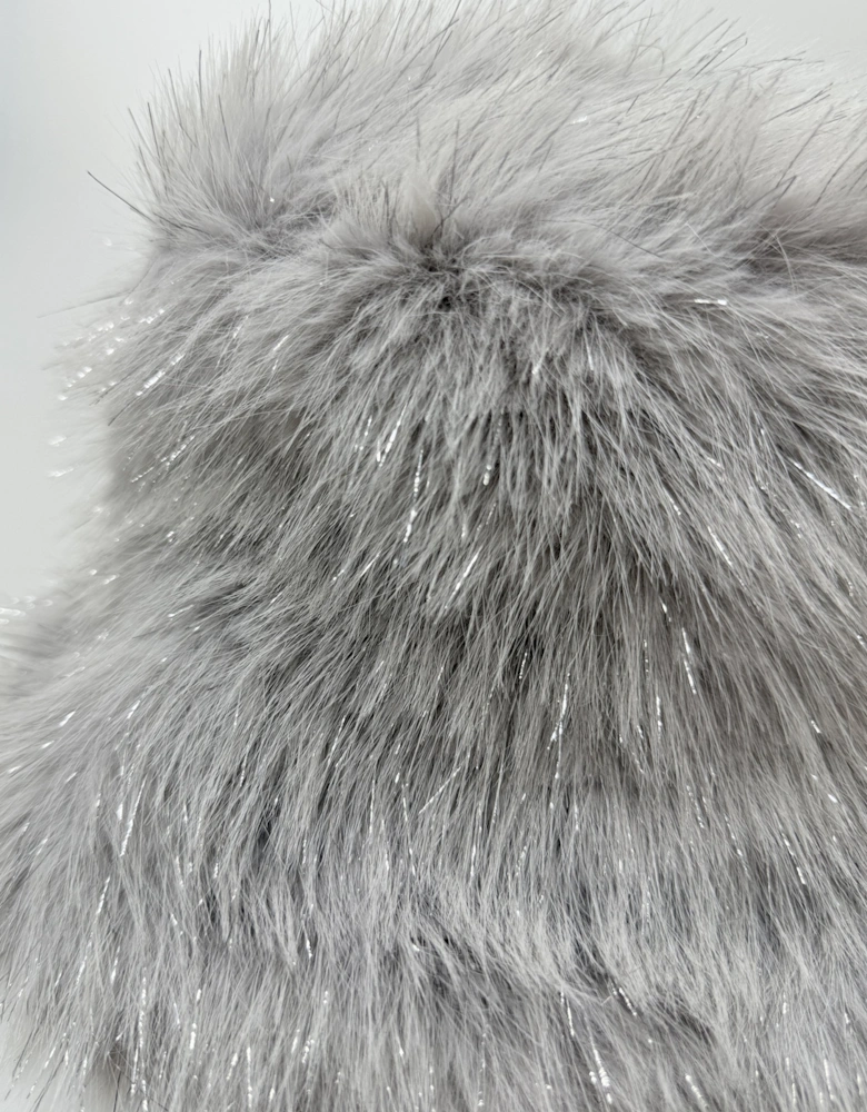 Cream Sparkle Metallic Bamboo Faux Fur Bucket Hat