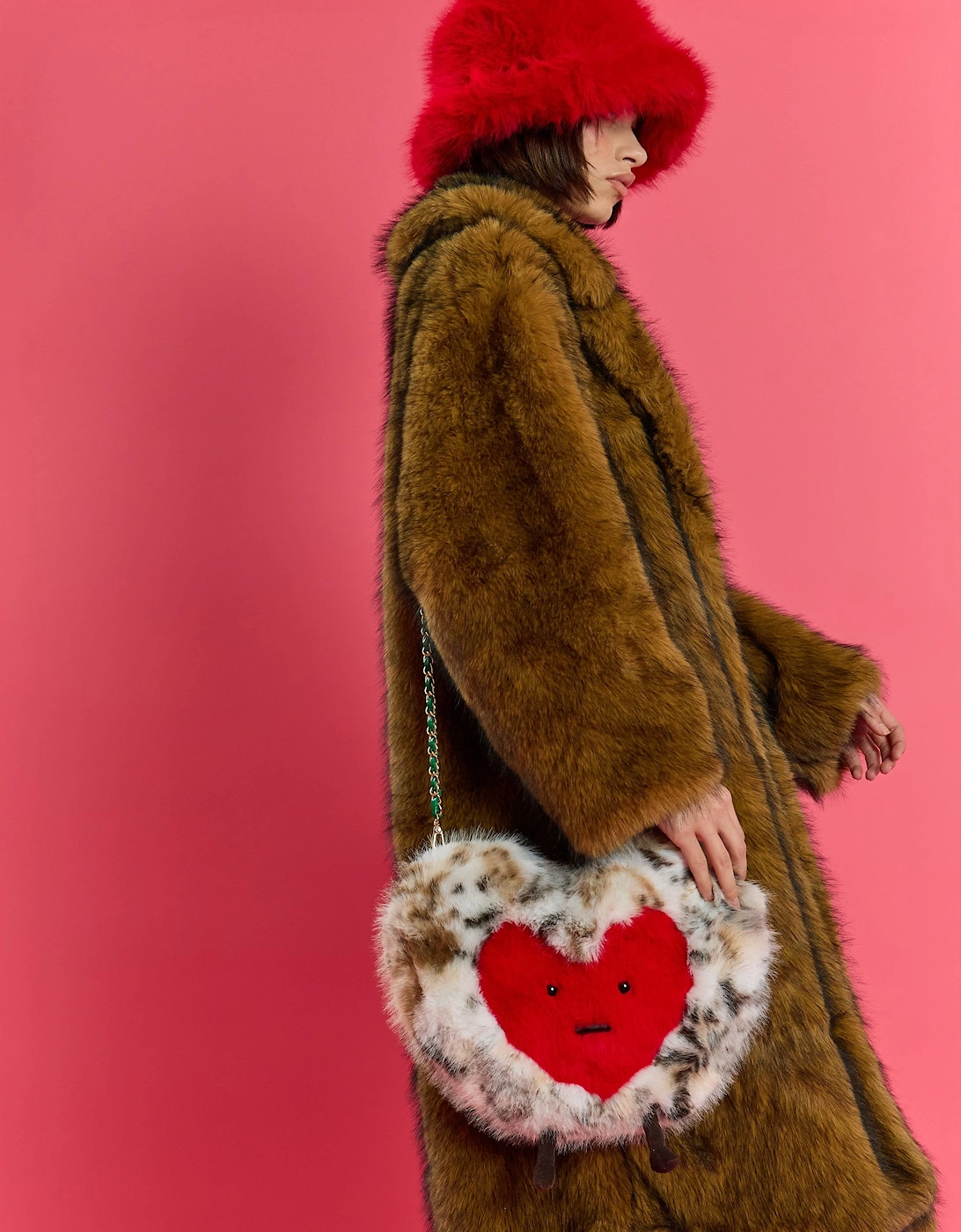 Mocha Bamboo Oversized Faux Fur Coat