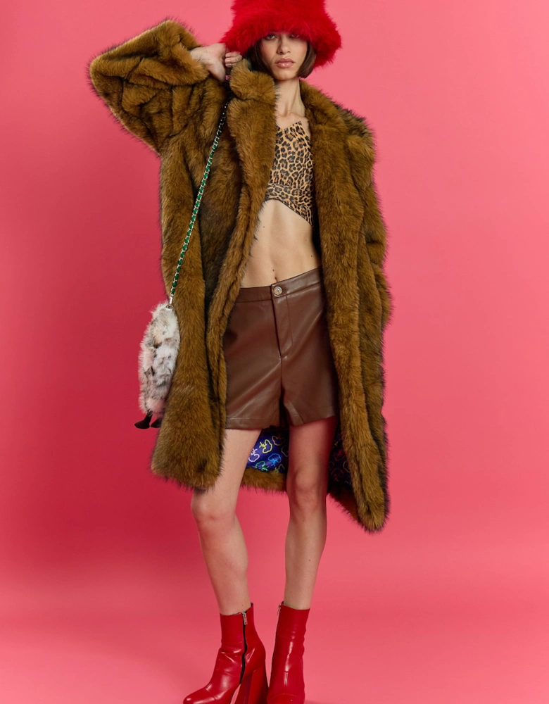 Mocha Bamboo Oversized Faux Fur Coat