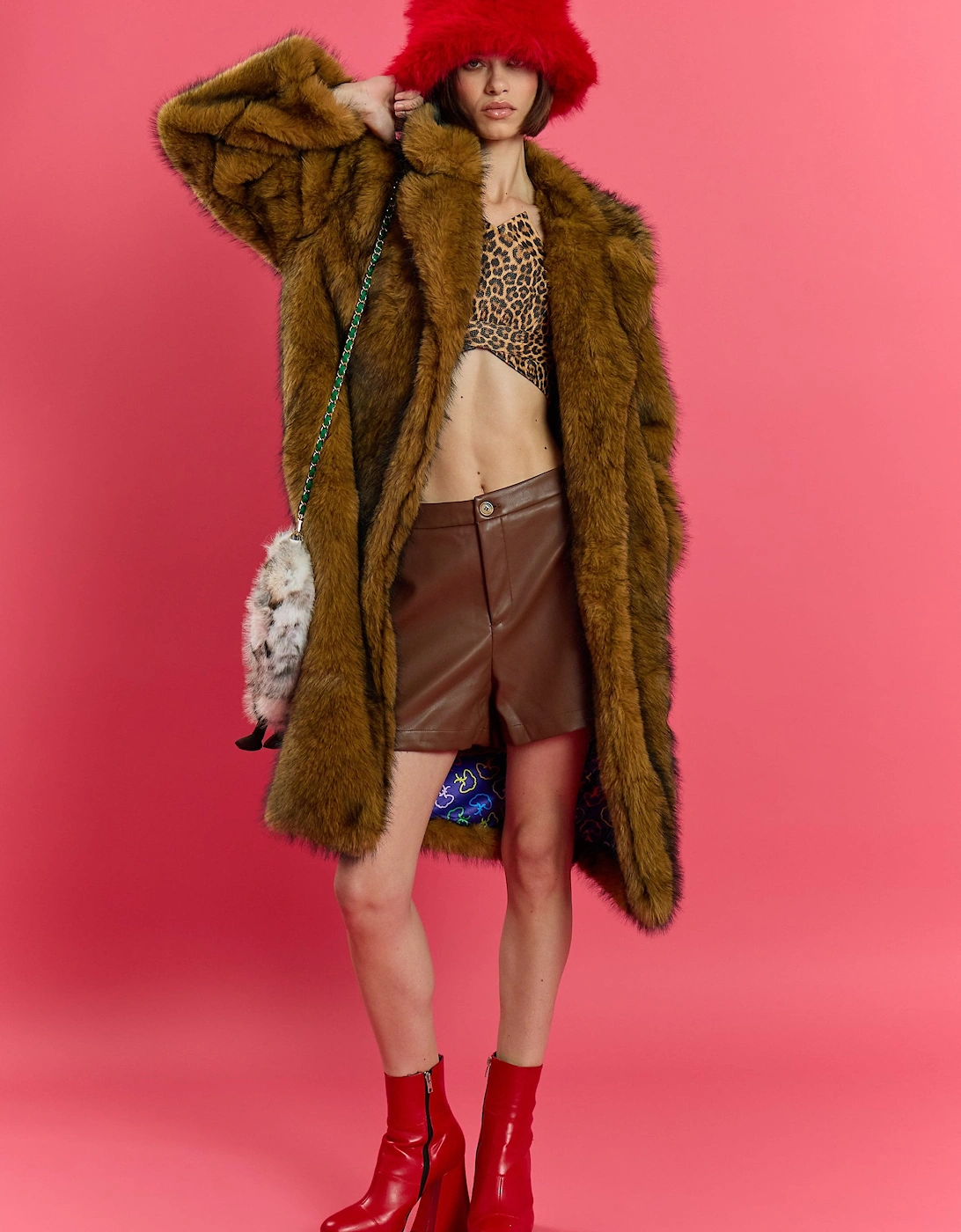 Mocha Bamboo Oversized Faux Fur Coat