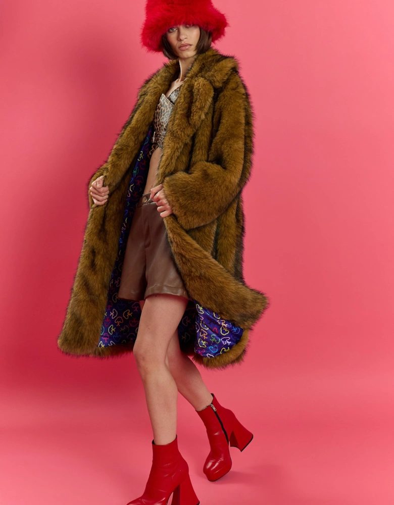 Mocha Bamboo Oversized Faux Fur Coat