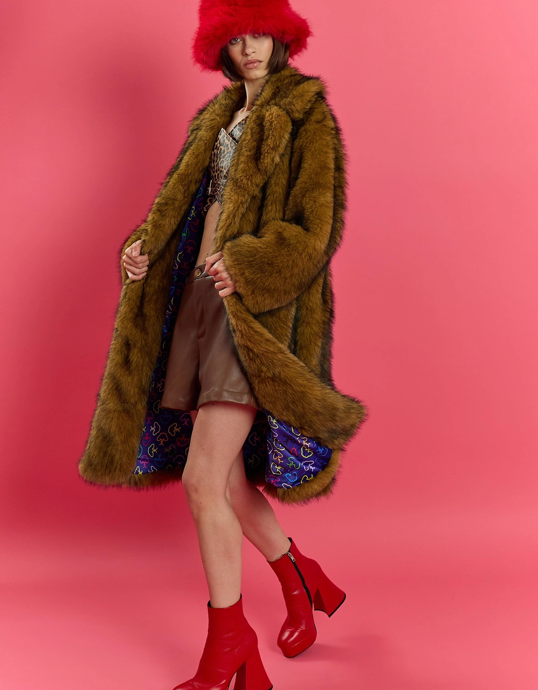 Mocha Bamboo Oversized Faux Fur Coat