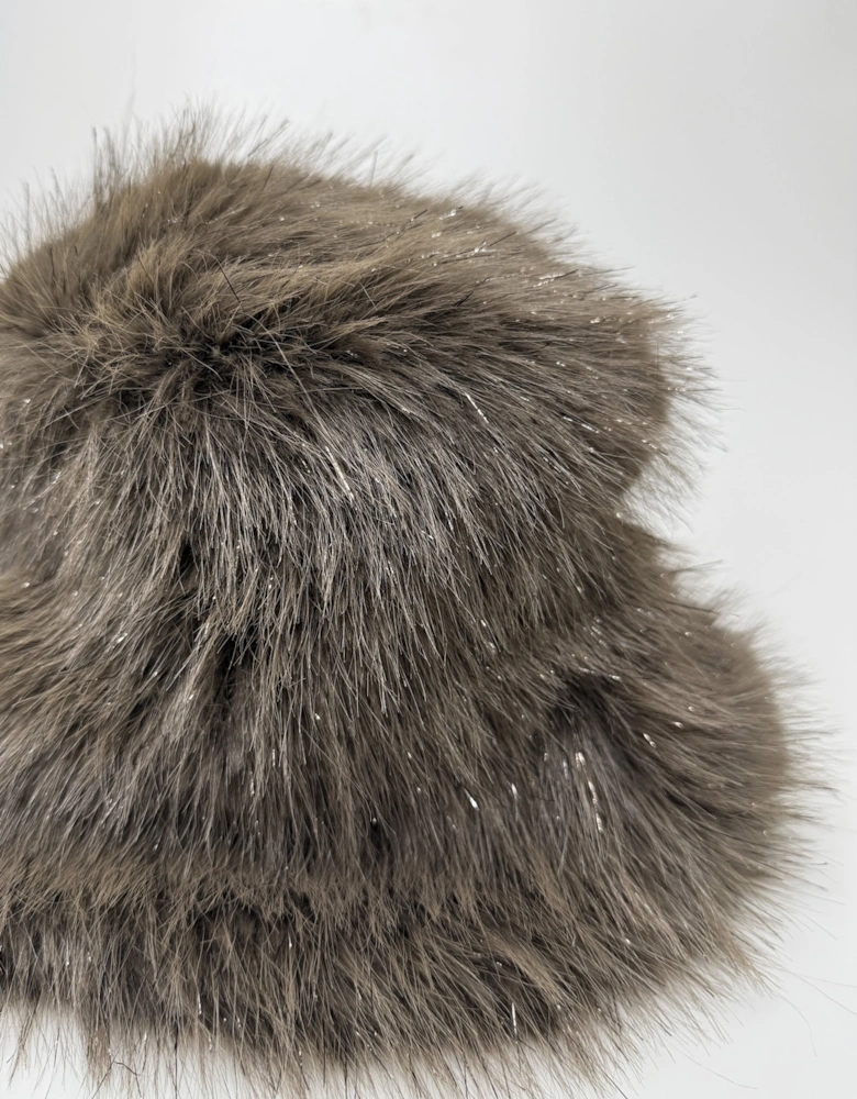 Cream Sparkle Metallic Bamboo Faux Fur Bucket Hat