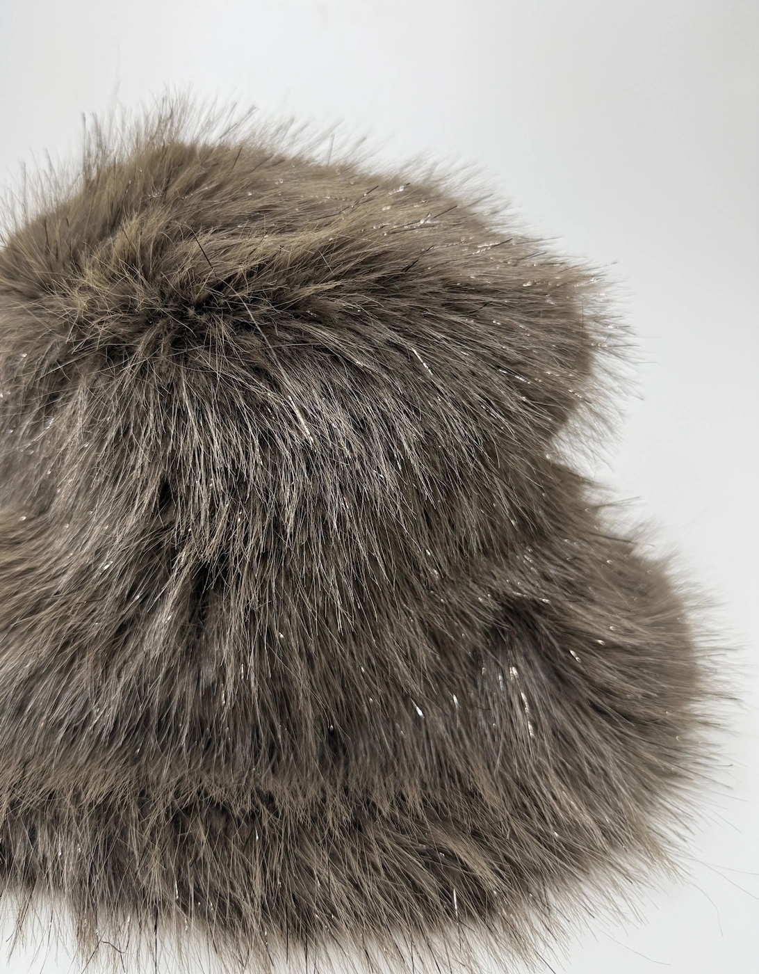 Cream Sparkle Metallic Bamboo Faux Fur Bucket Hat