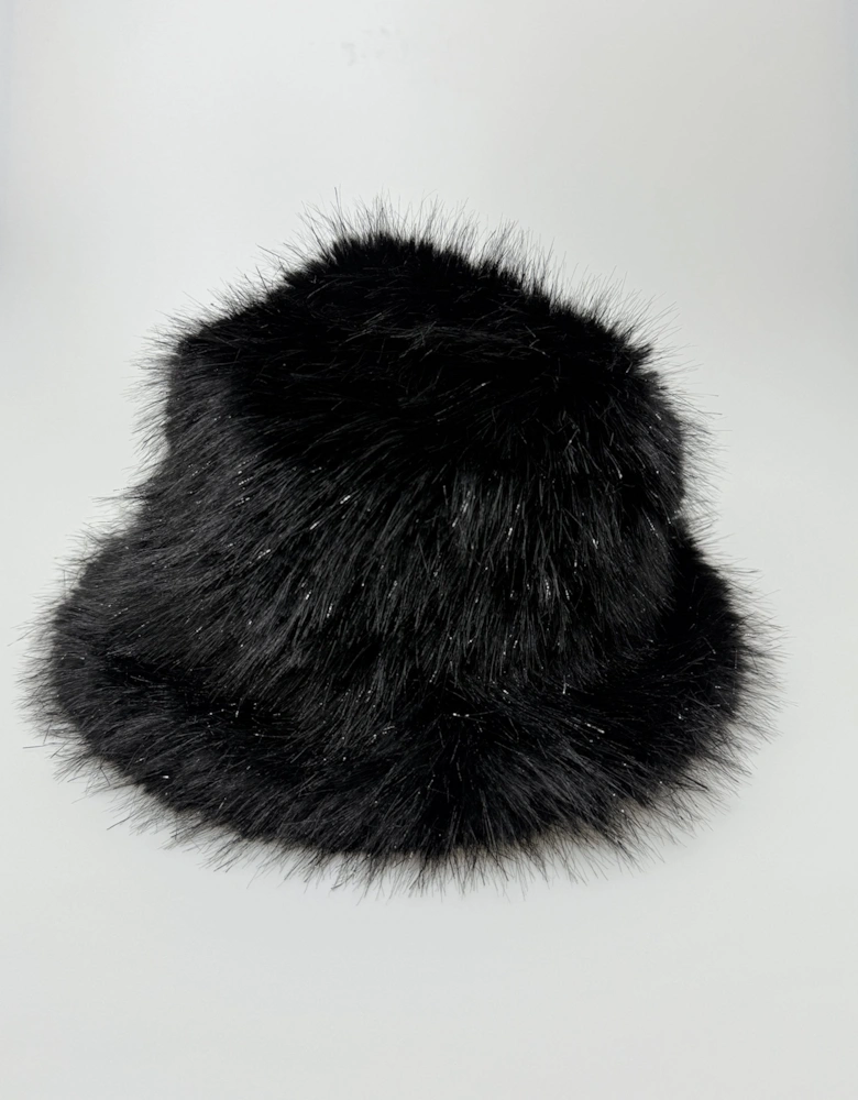 Cream Sparkle Metallic Bamboo Faux Fur Bucket Hat