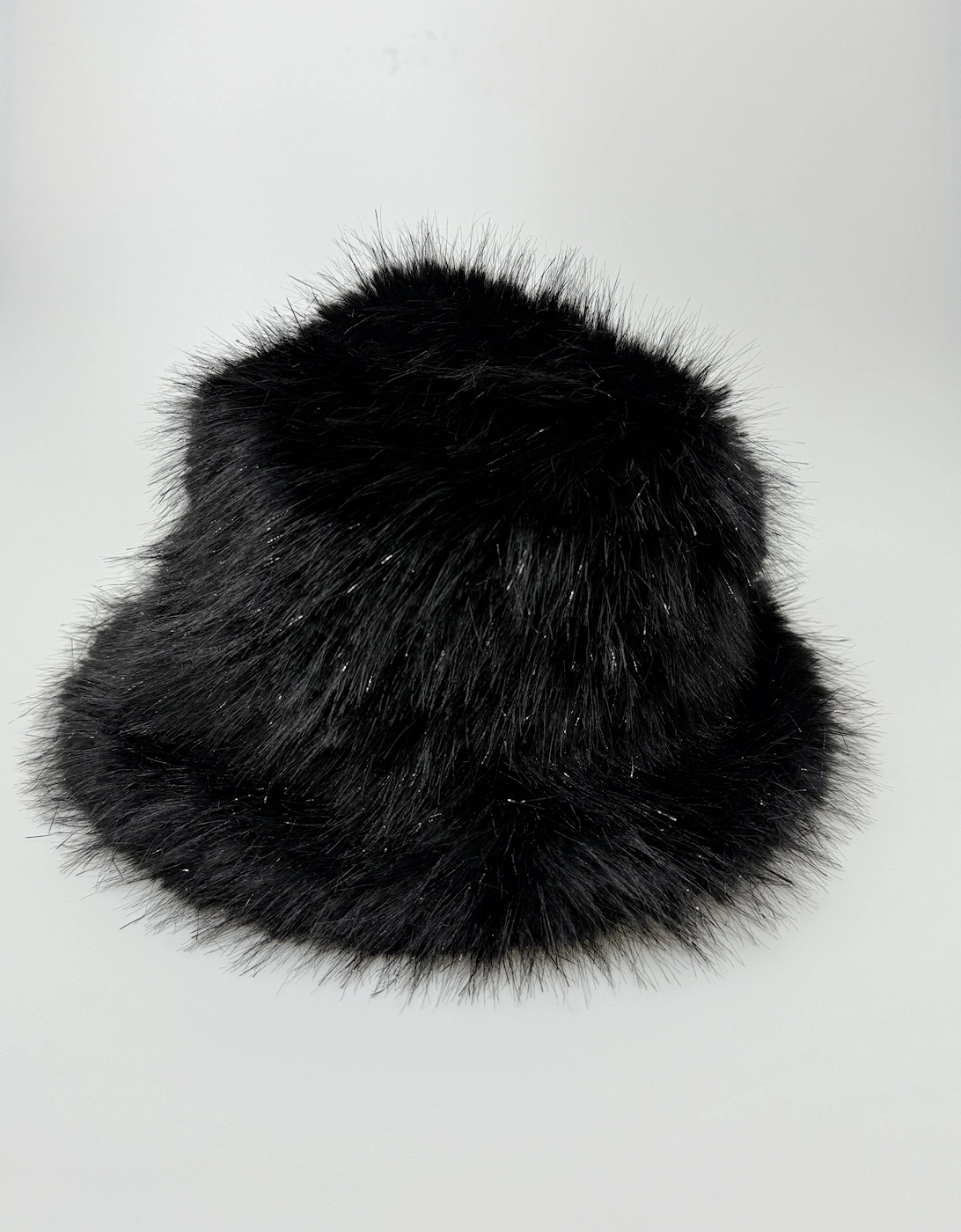 Cream Sparkle Metallic Bamboo Faux Fur Bucket Hat