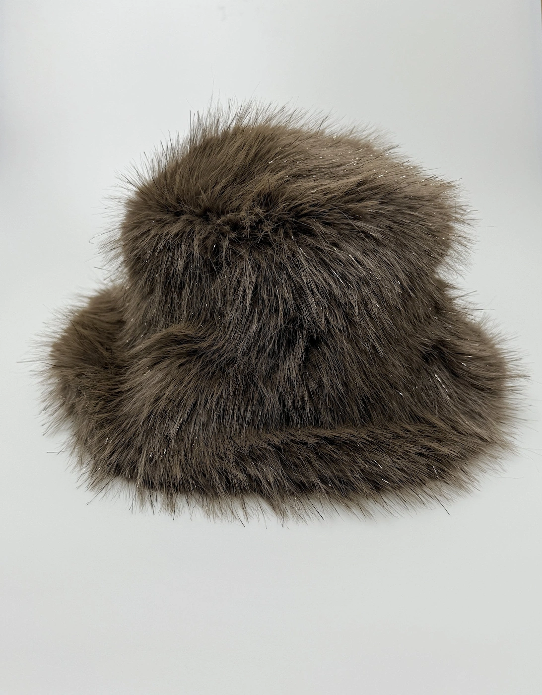 Cream Sparkle Metallic Bamboo Faux Fur Bucket Hat
