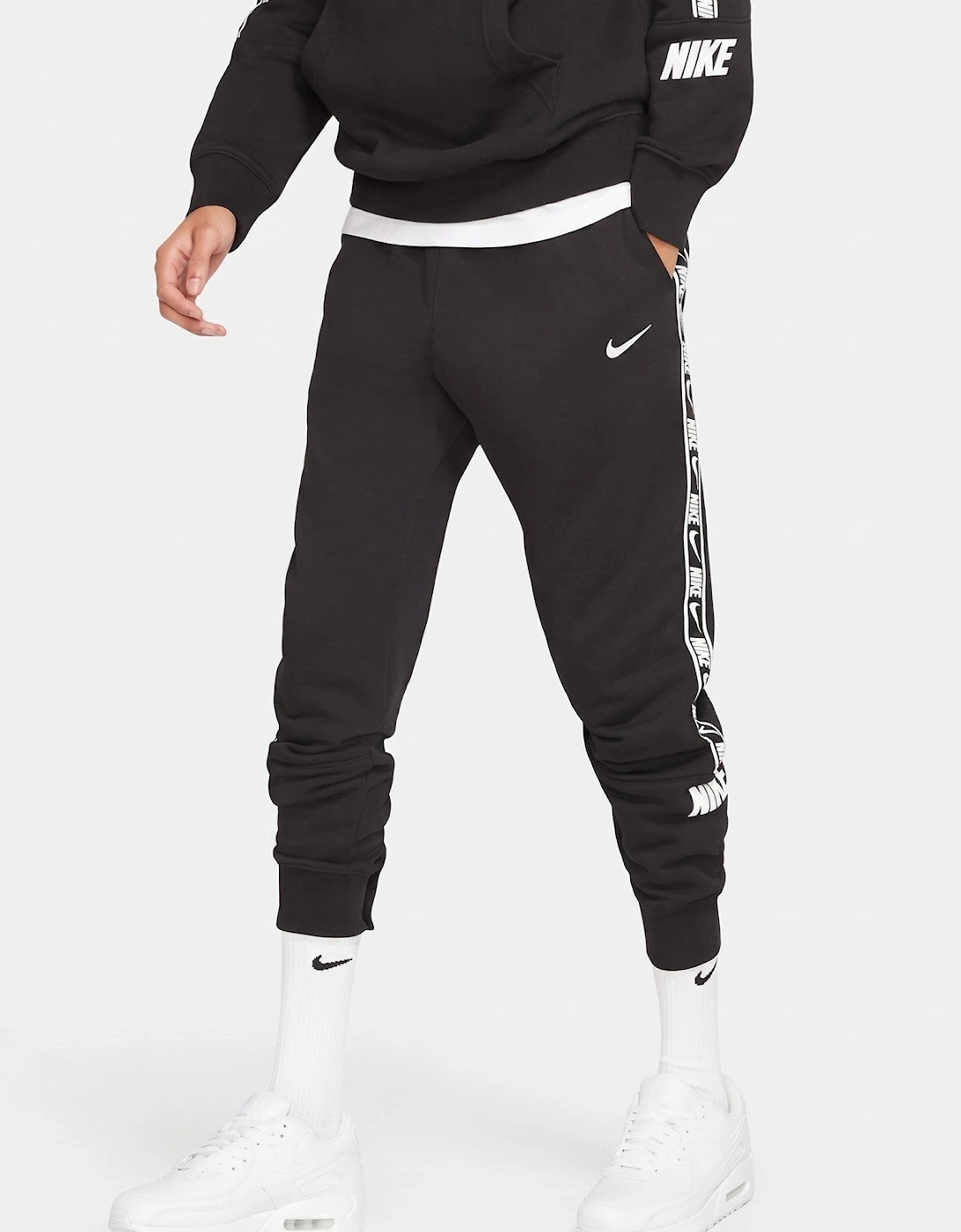 Nike Mens Repeat Taping Logo Fleece Cuffed Joggers in Black