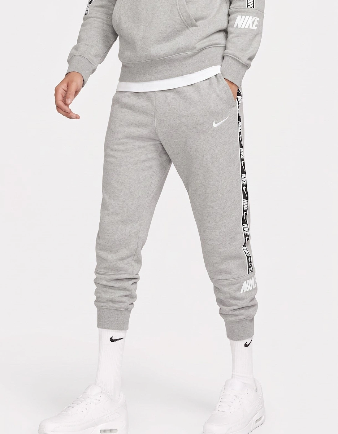 Nike Mens Repeat Taping Logo Fleece Cuffed Joggers in Grey