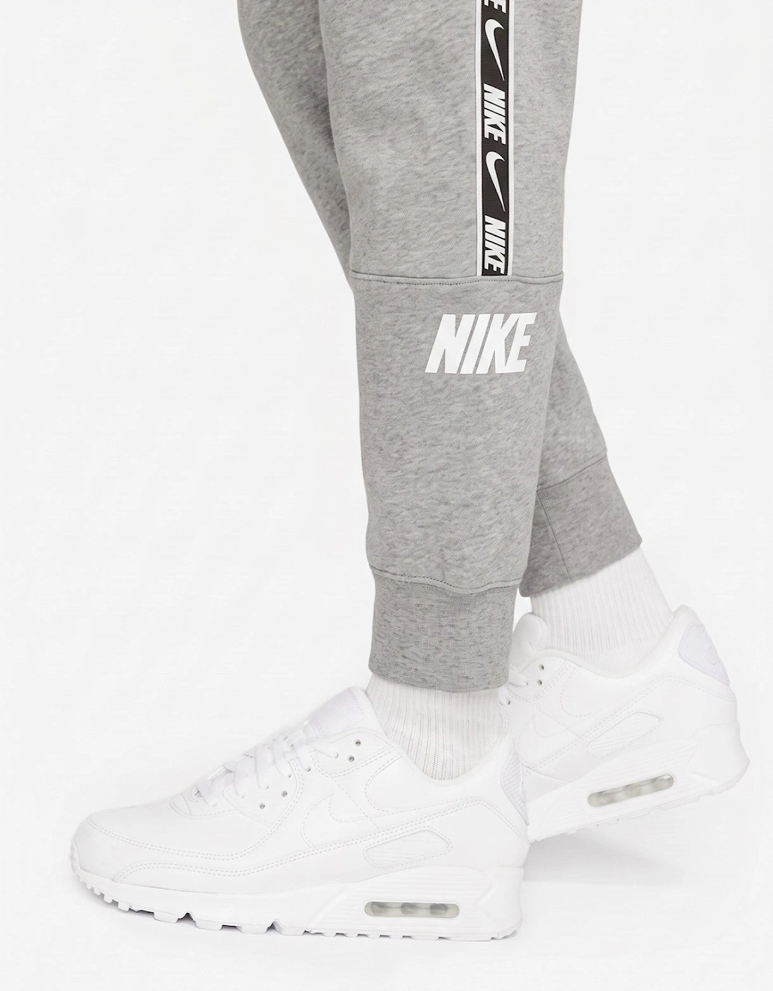 Nike Mens Repeat Taping Logo Fleece Cuffed Joggers in Grey