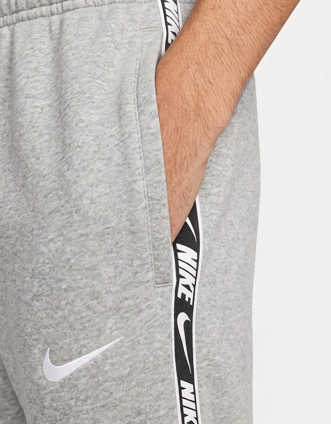 Nike Mens Repeat Taping Logo Fleece Cuffed Joggers in Grey