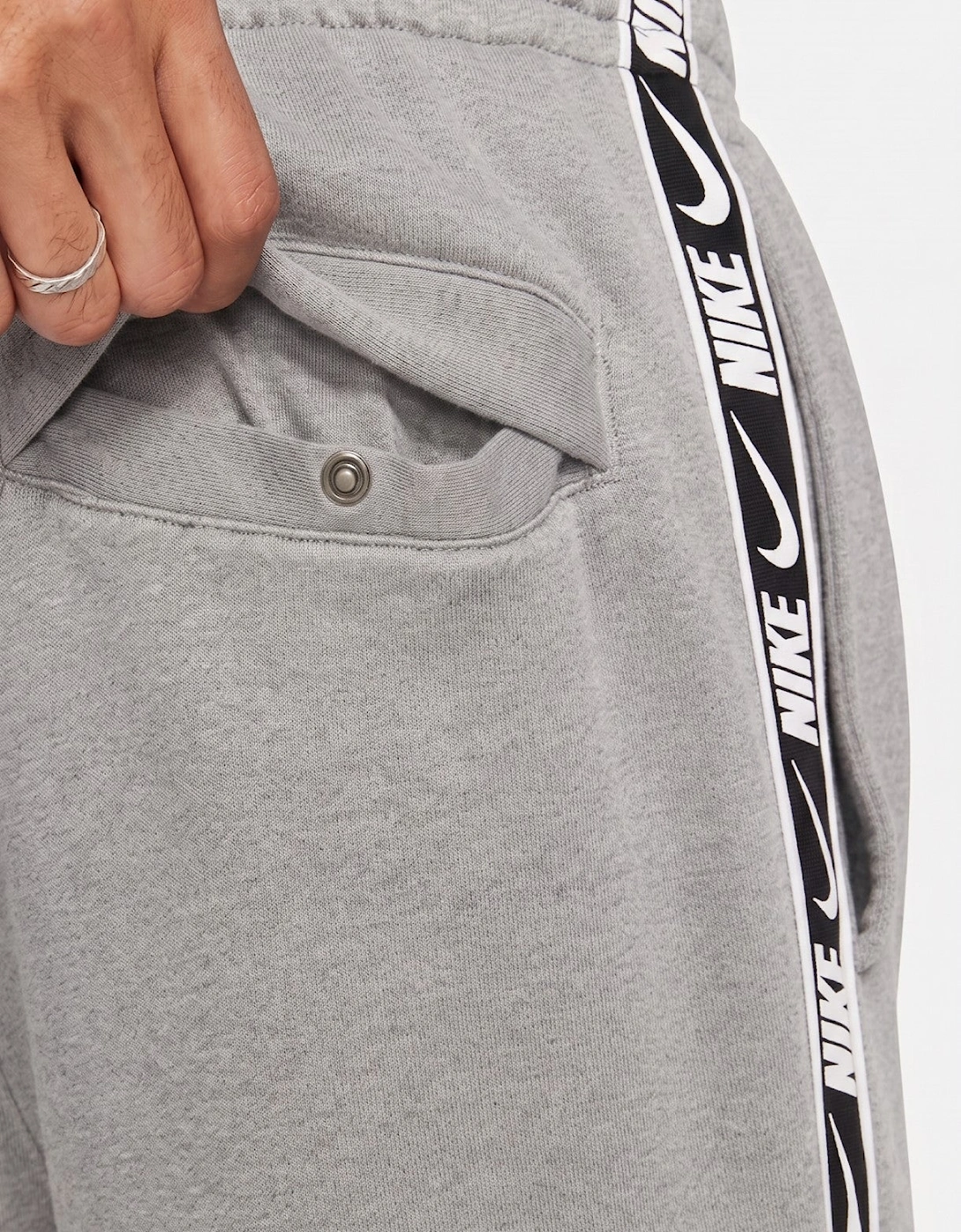 Nike Mens Repeat Taping Logo Fleece Cuffed Joggers in Grey