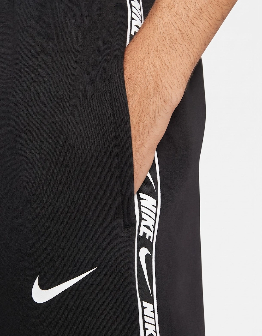 Nike Mens Repeat Taping Logo Fleece Cuffed Joggers in Black