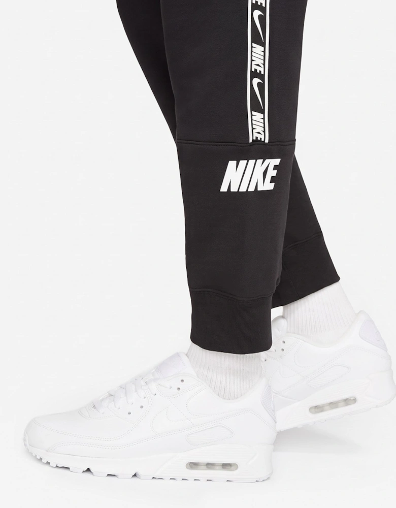 Nike Mens Repeat Taping Logo Fleece Cuffed Joggers in Black