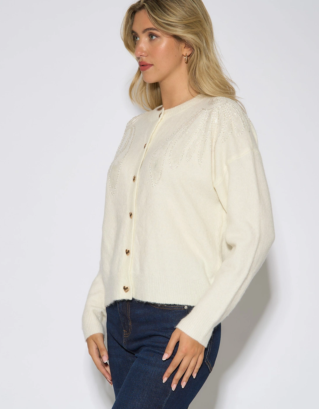 Off White Angel Sequin Knit Cardigan