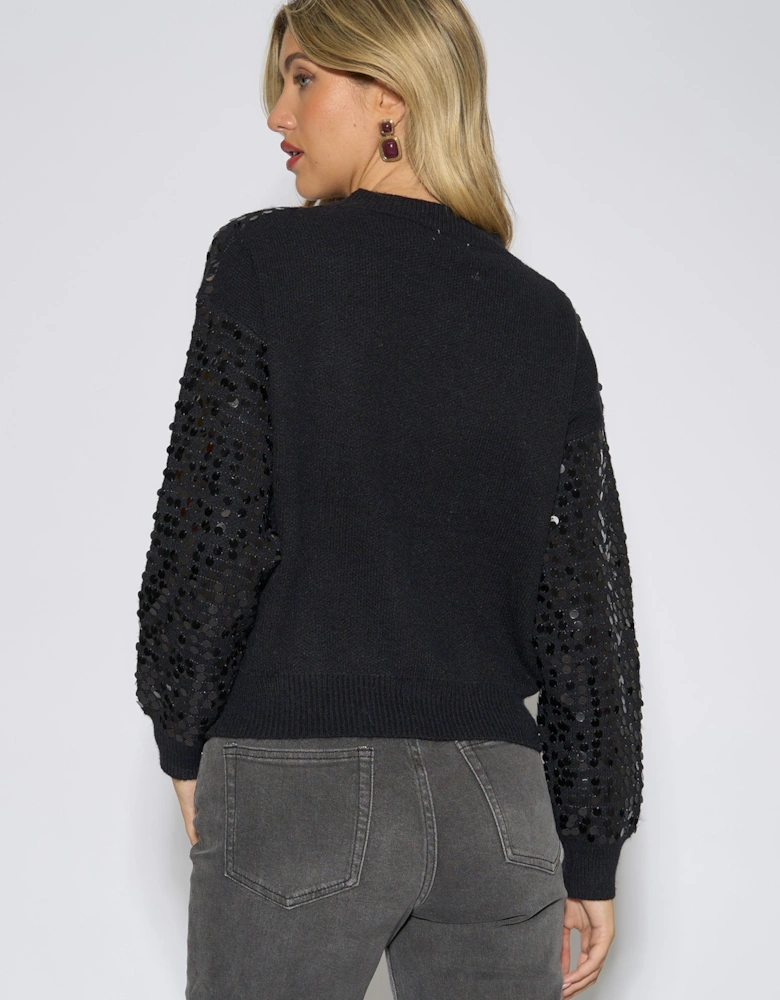 Black Sequin Long Sleeve Knit Jumper
