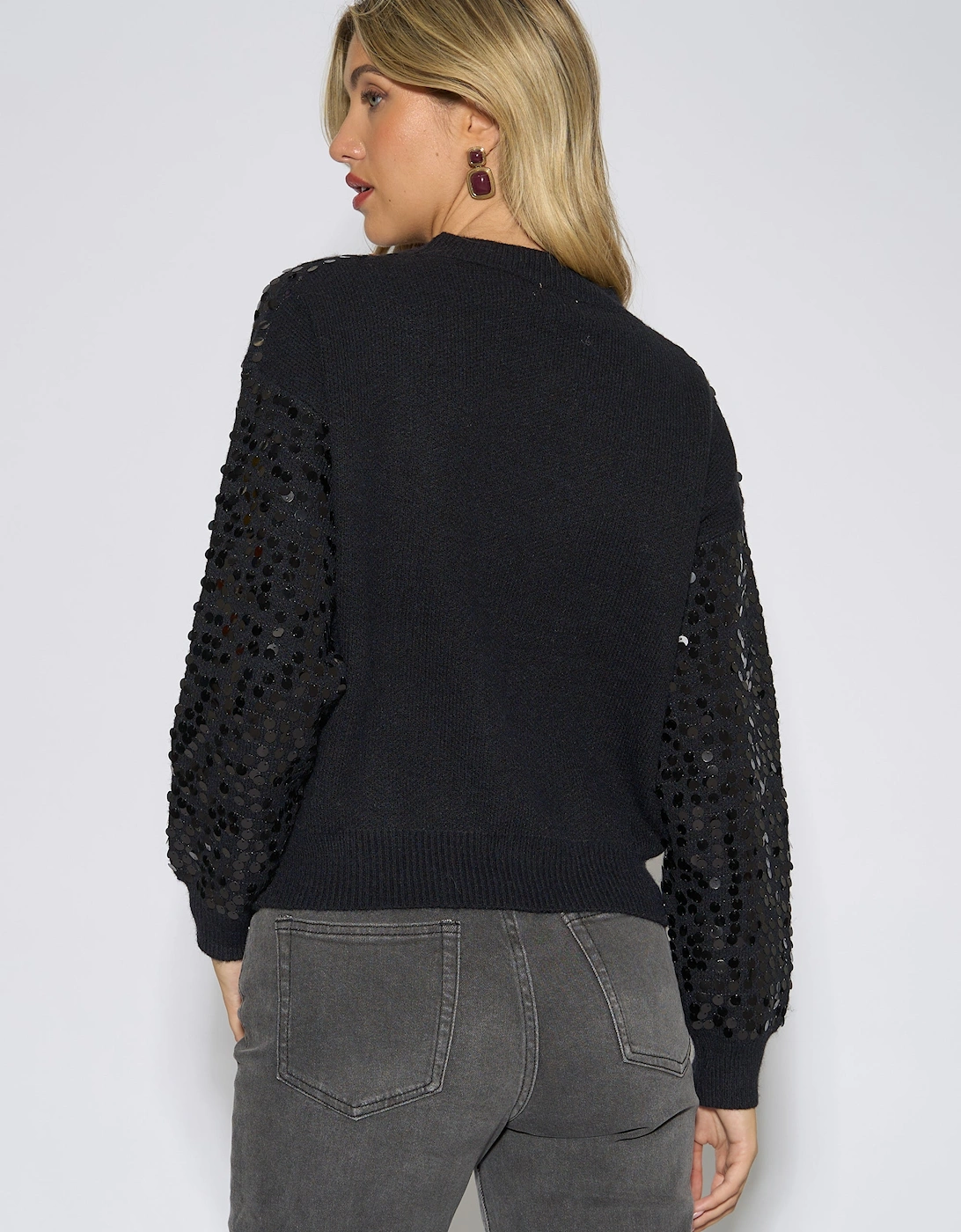 Black Sequin Long Sleeve Knit Jumper