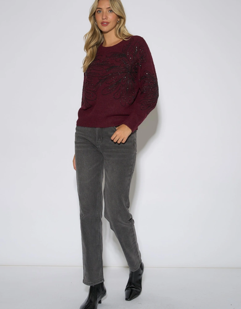 Mulberry Floral Beaded Recycle Content Mix Jumper