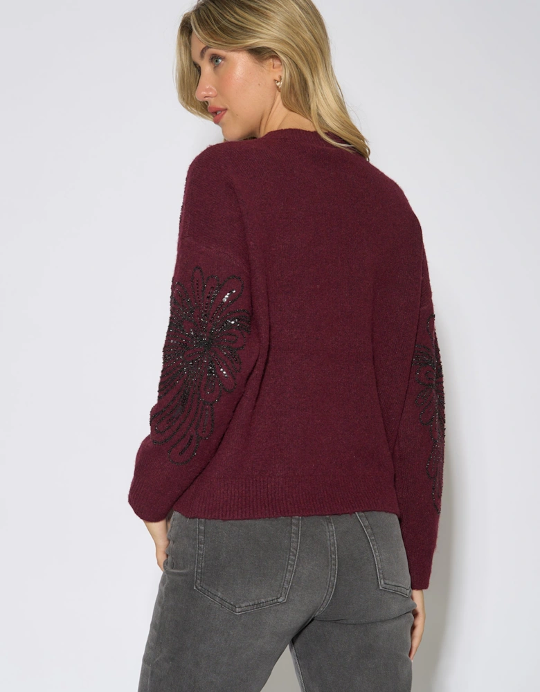 Mulberry Floral Beaded Recycle Content Mix Jumper
