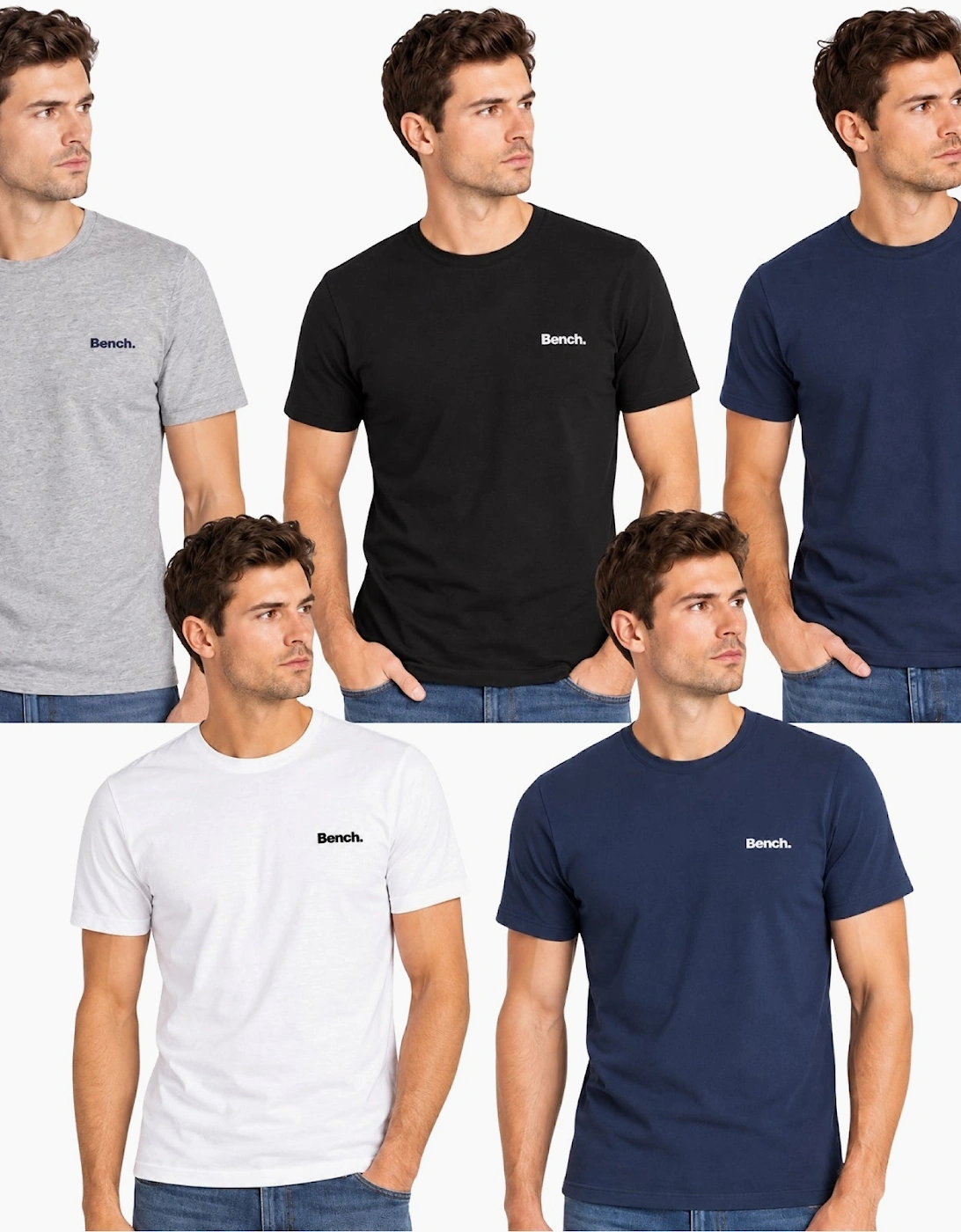 Bench Men's Josh T-Shirt Multipack, 5 Pack, Assorted Colours | Medium | Comfortable fabric, 5 Pack, crew neck, classic fit, short sleeves, size Medium - Image 3