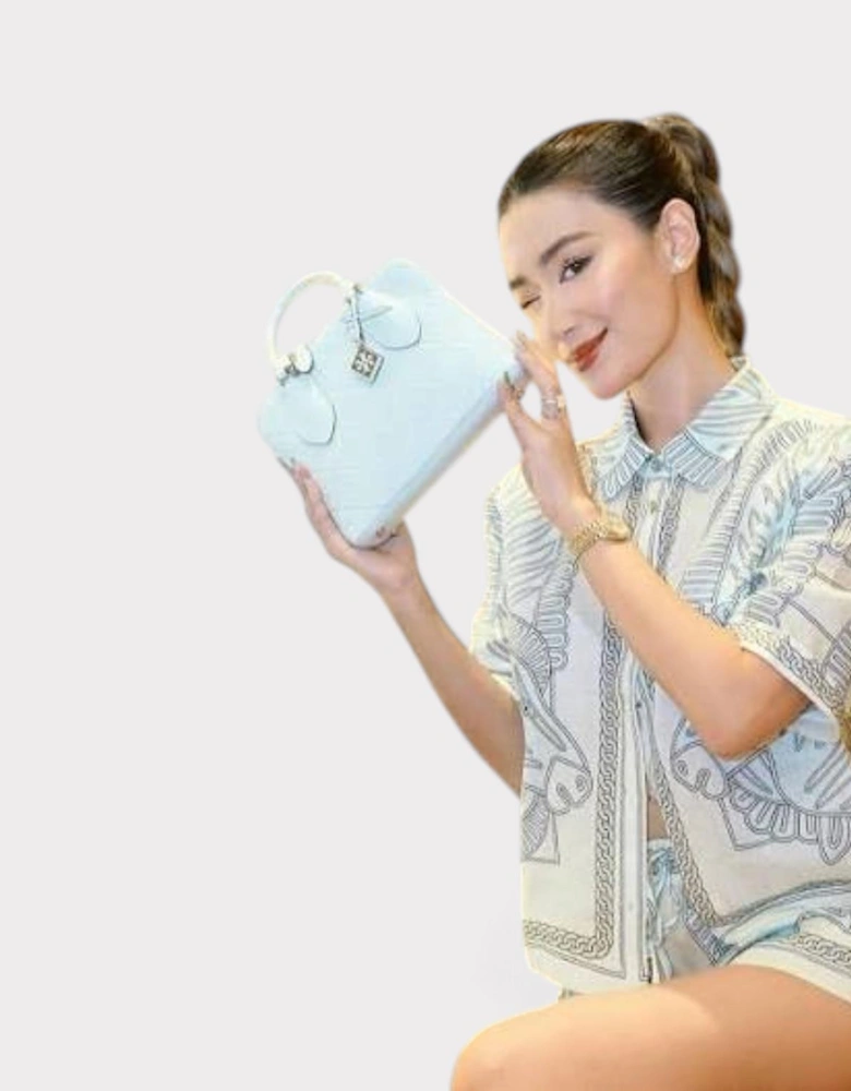 Monogram T Logo Leather Mini Swing Bag Ice Blue