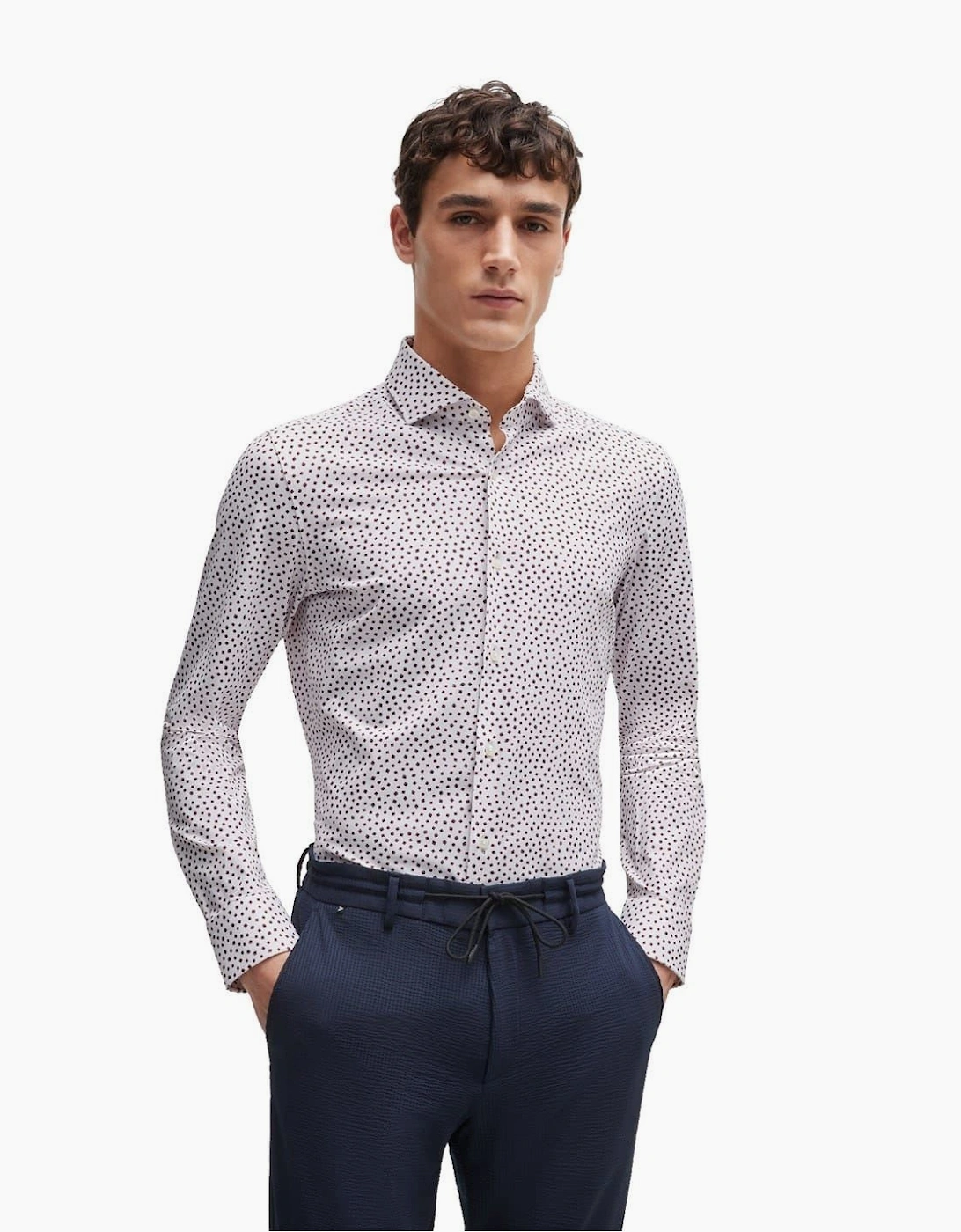 Spread Collar Slim Fit Long Sleeve Oxford Shirt