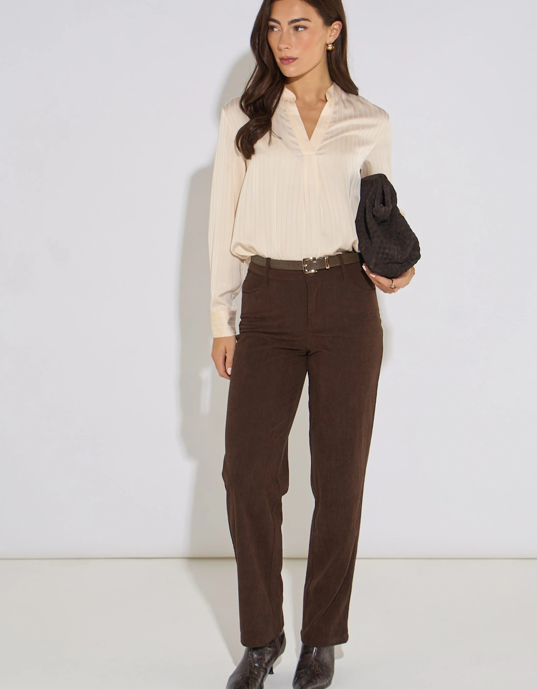 Brown Cord Straight Leg Trousers