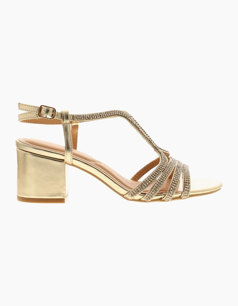 Truffle Womens Heeled Sandals Diamond Buckle Fastening soft gold UK Size