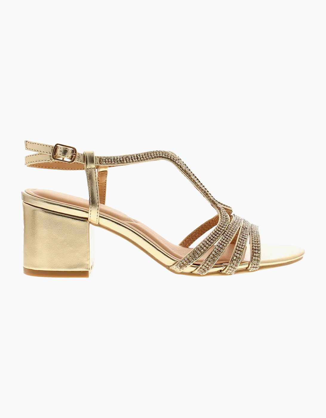 Truffle Womens Heeled Sandals Diamond Buckle Fastening soft gold UK Size