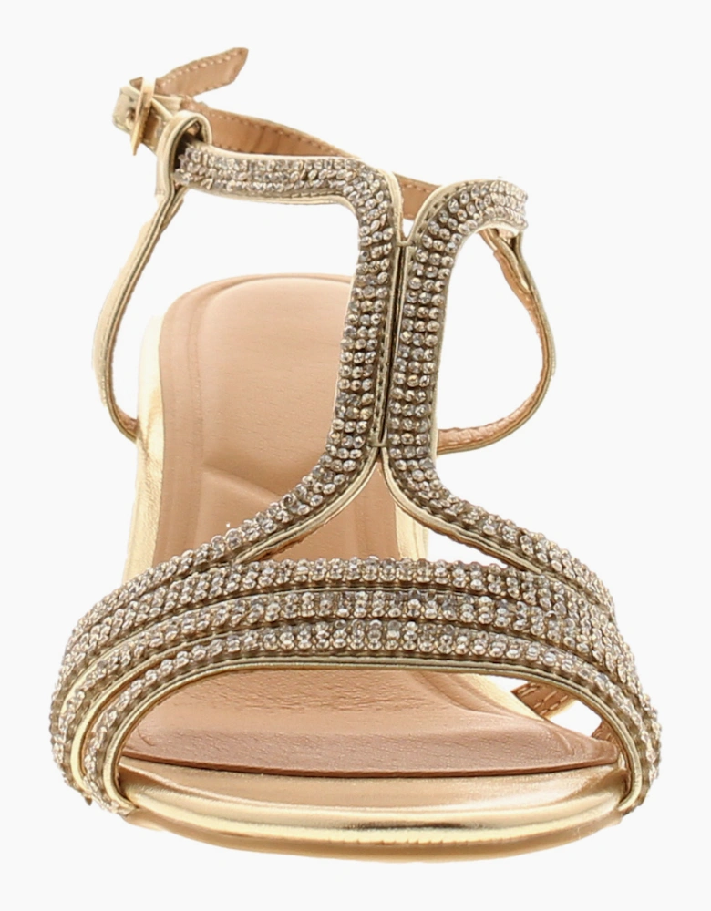 Truffle Womens Heeled Sandals Diamond Buckle Fastening soft gold UK Size