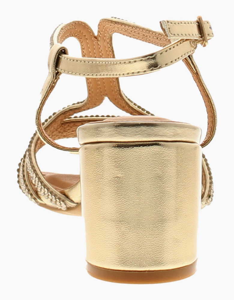 Truffle Womens Heeled Sandals Diamond Buckle Fastening soft gold UK Size