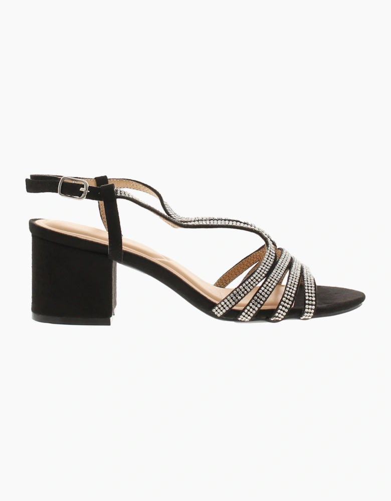 Truffle Womens Heeled Sandals Diamond Buckle Fastening black UK Size