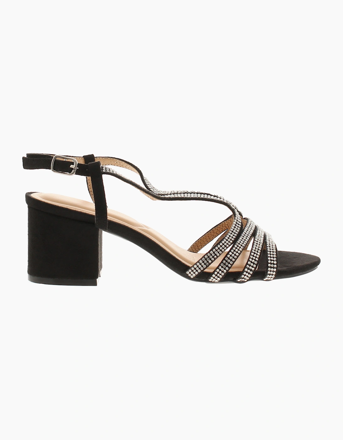 Truffle Womens Heeled Sandals Diamond Buckle Fastening black UK Size