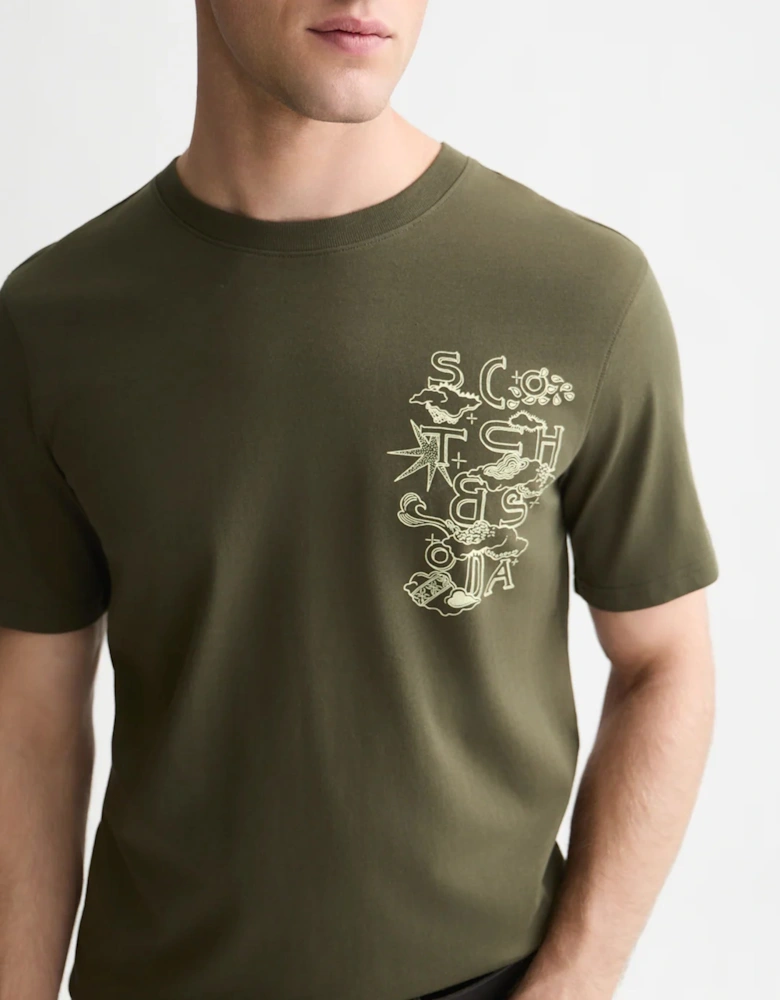 Scotch & Soda Left Chest Artwork Reg Fit T-Shirt Dark Forest
