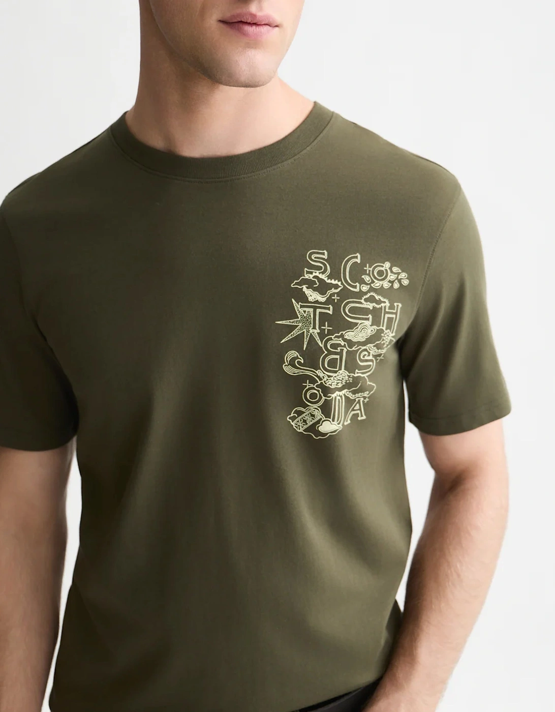 Scotch & Soda Left Chest Artwork Reg Fit T-Shirt Dark Forest