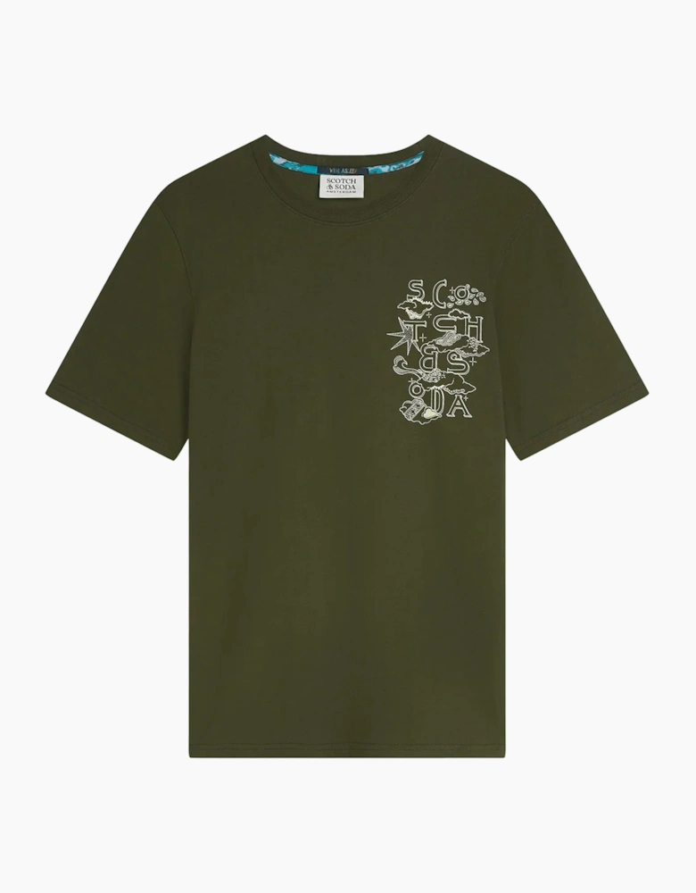 Scotch & Soda Left Chest Artwork Reg Fit T-Shirt Dark Forest