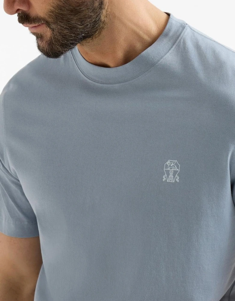 Brunello Cucinelli Logo Print T-Shirt in Blue