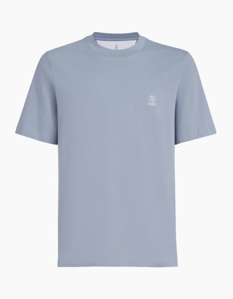 Brunello Cucinelli Logo Print T-Shirt in Blue