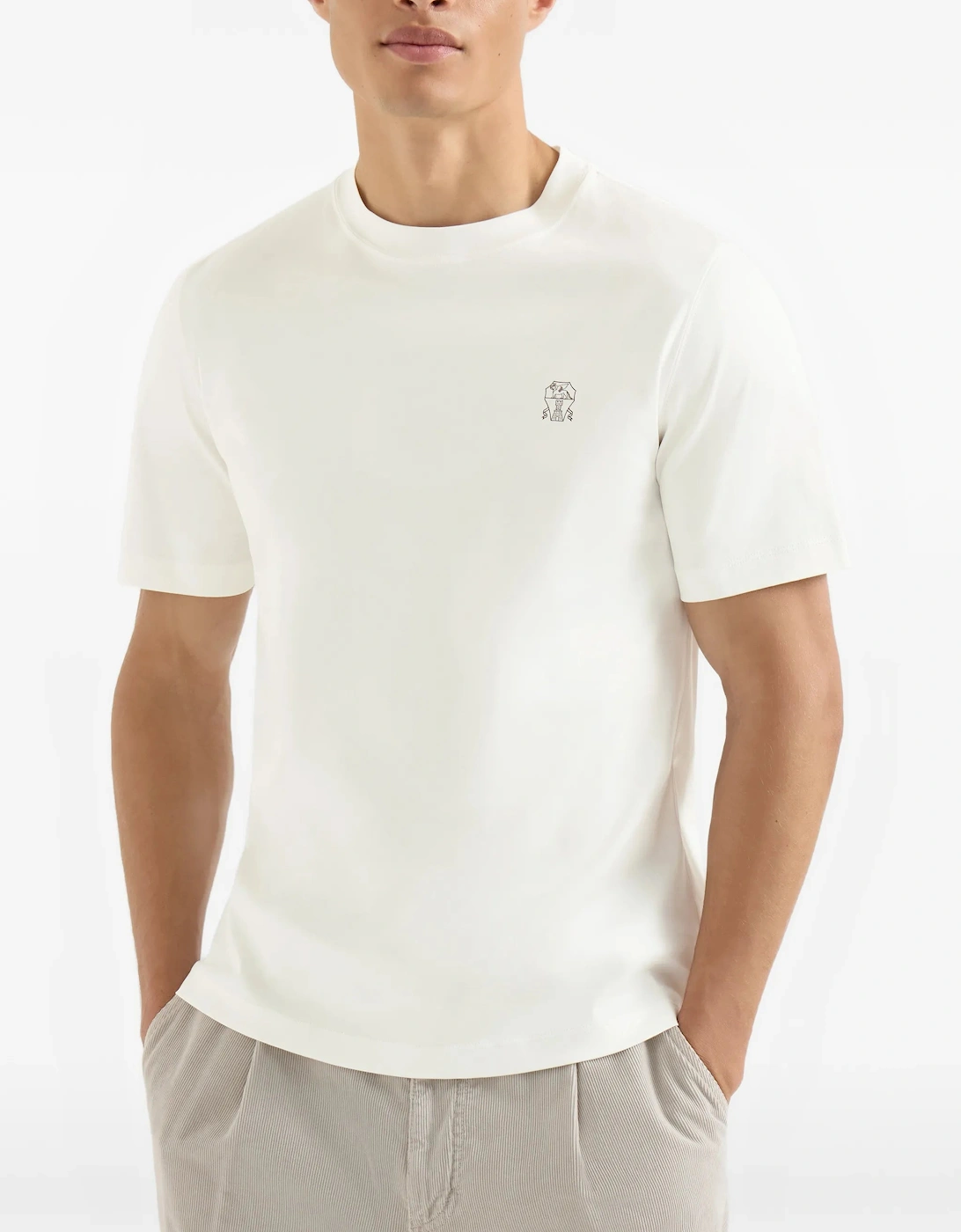 Brunello Cucinelli Logo Print T-Shirt in Off-White