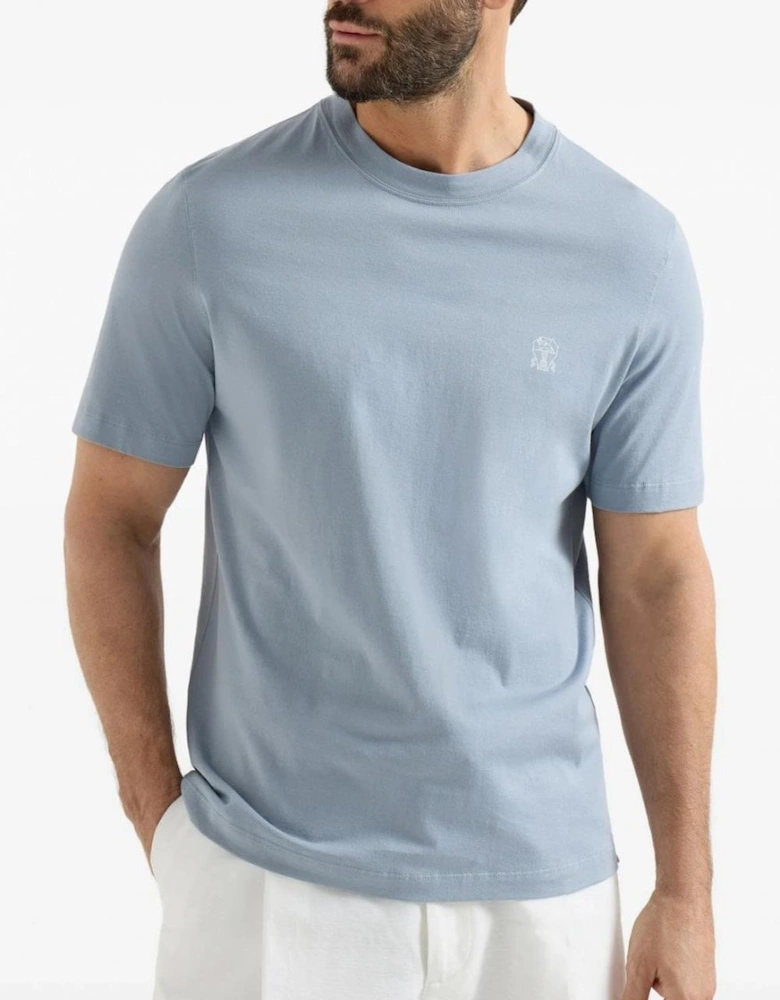 Brunello Cucinelli Logo Print T-Shirt in Blue