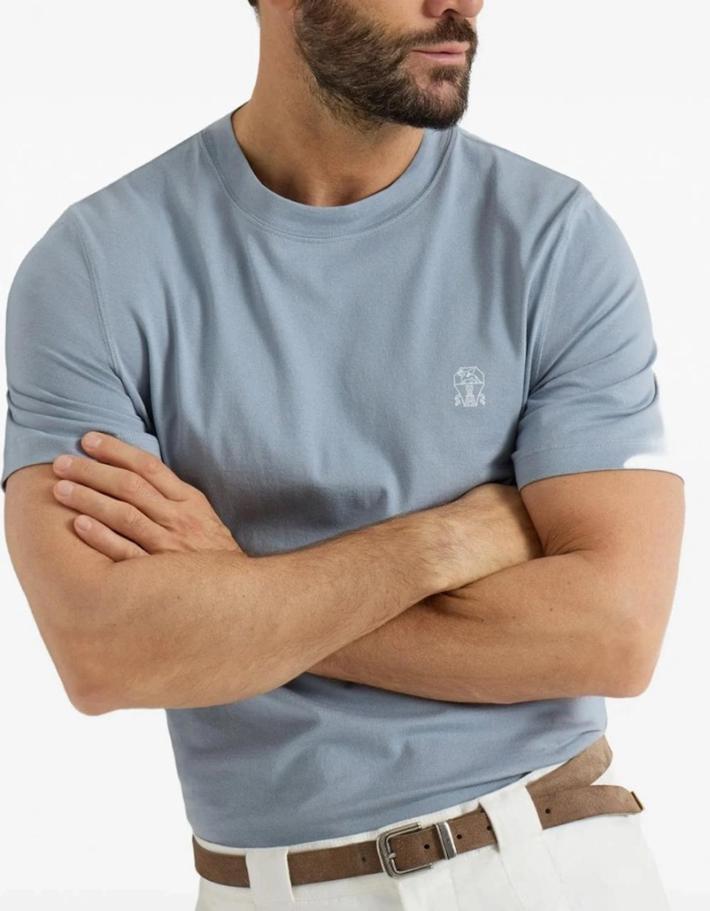 Brunello Cucinelli Logo Print T-Shirt in Blue