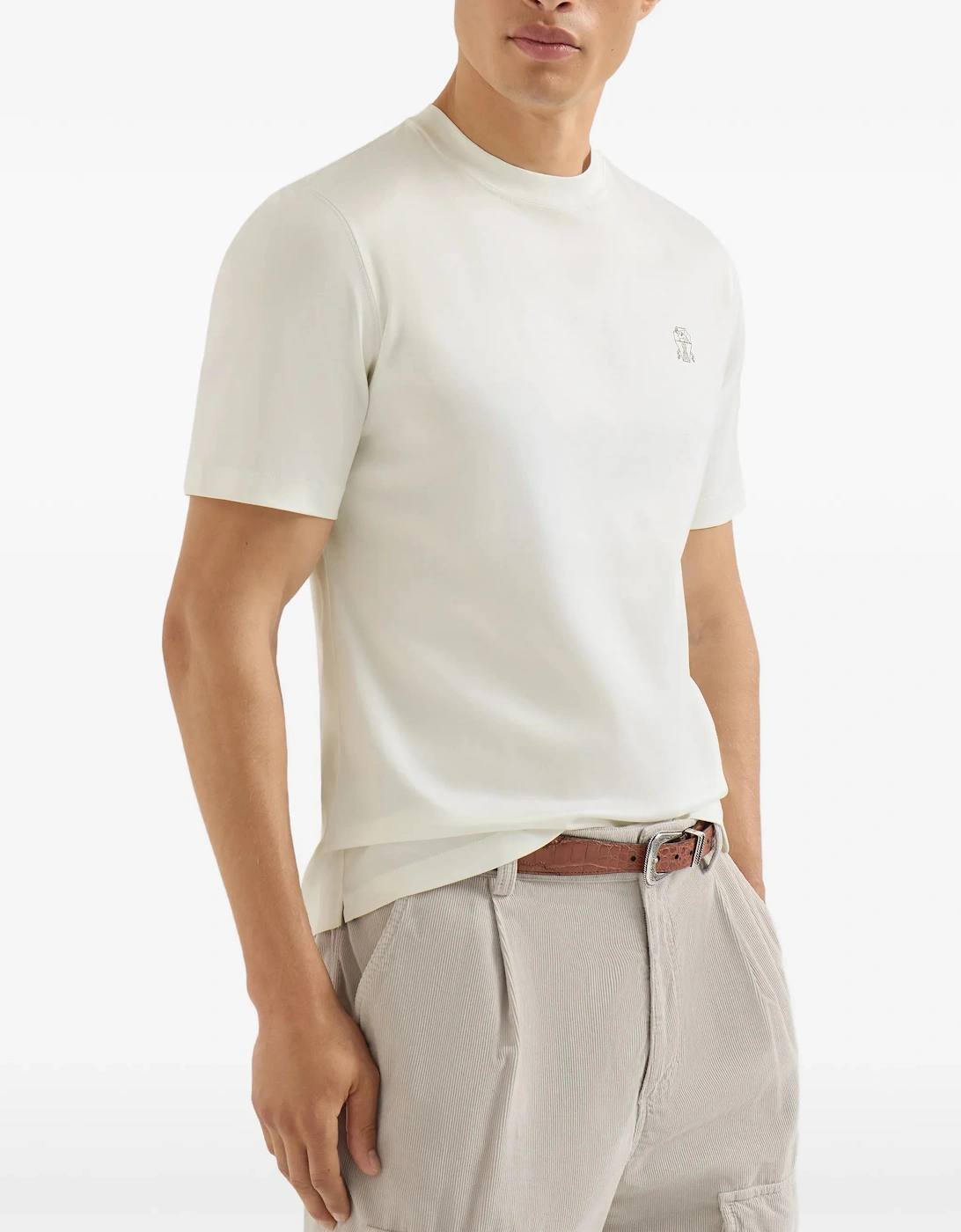 Brunello Cucinelli Logo Print T-Shirt in Off-White