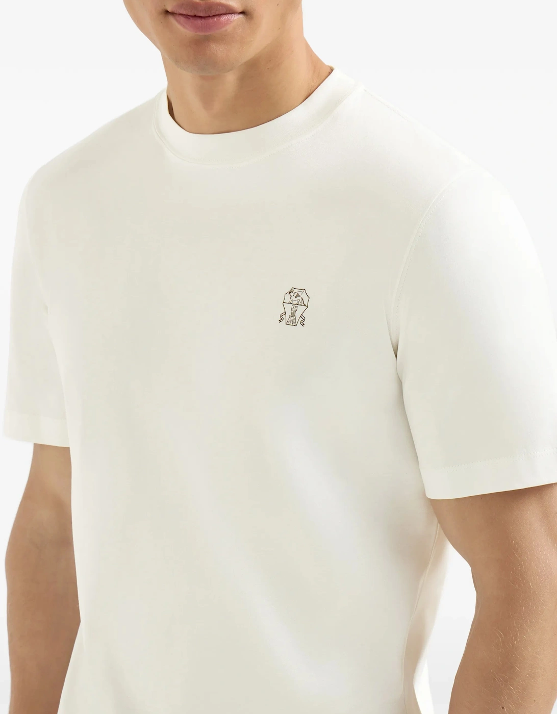 Brunello Cucinelli Logo Print T-Shirt in Off-White