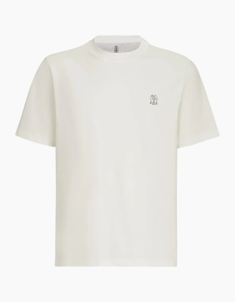 Brunello Cucinelli Logo Print T-Shirt in Off-White