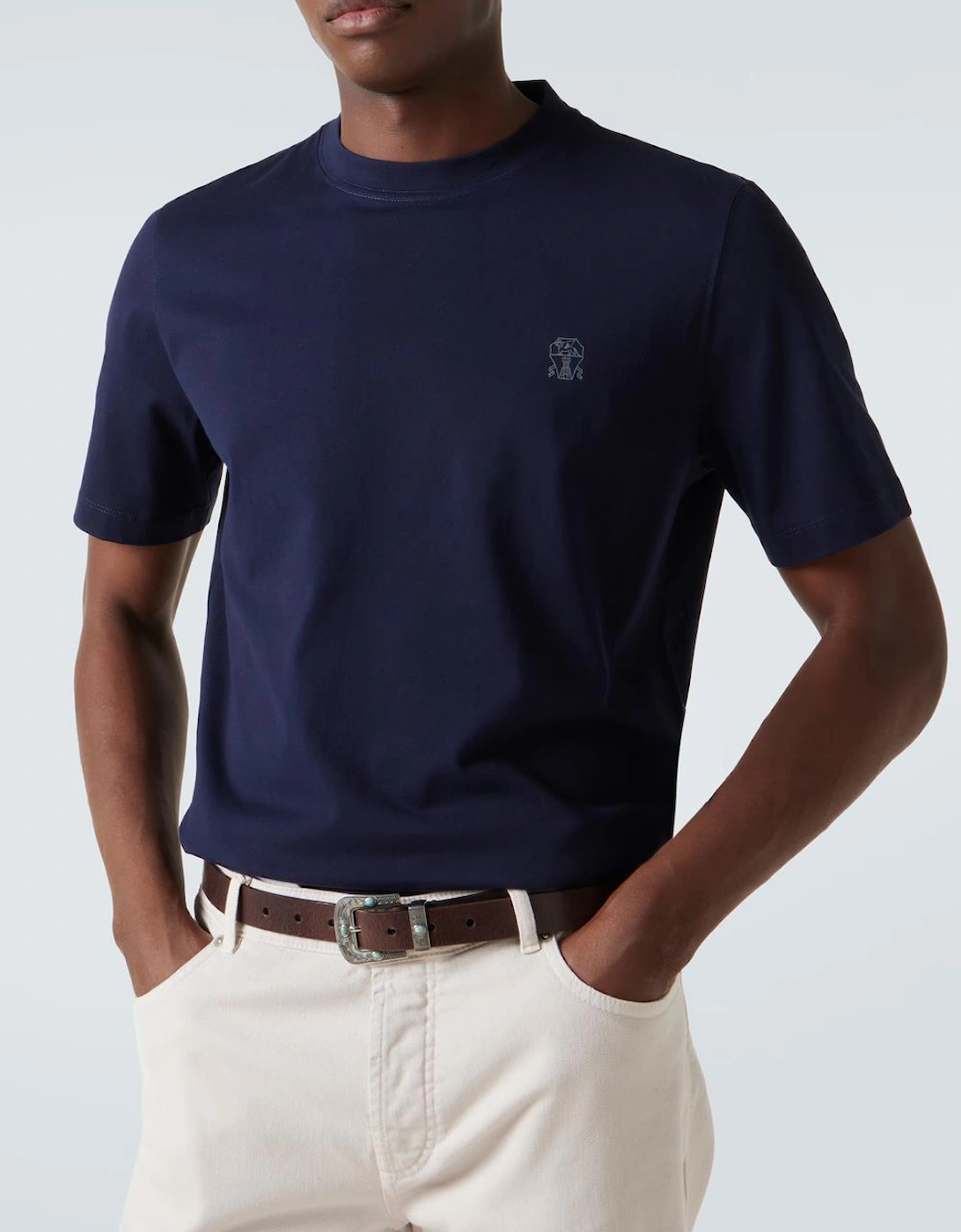 Brunello Cucinelli Logo Print T-Shirt in Navy