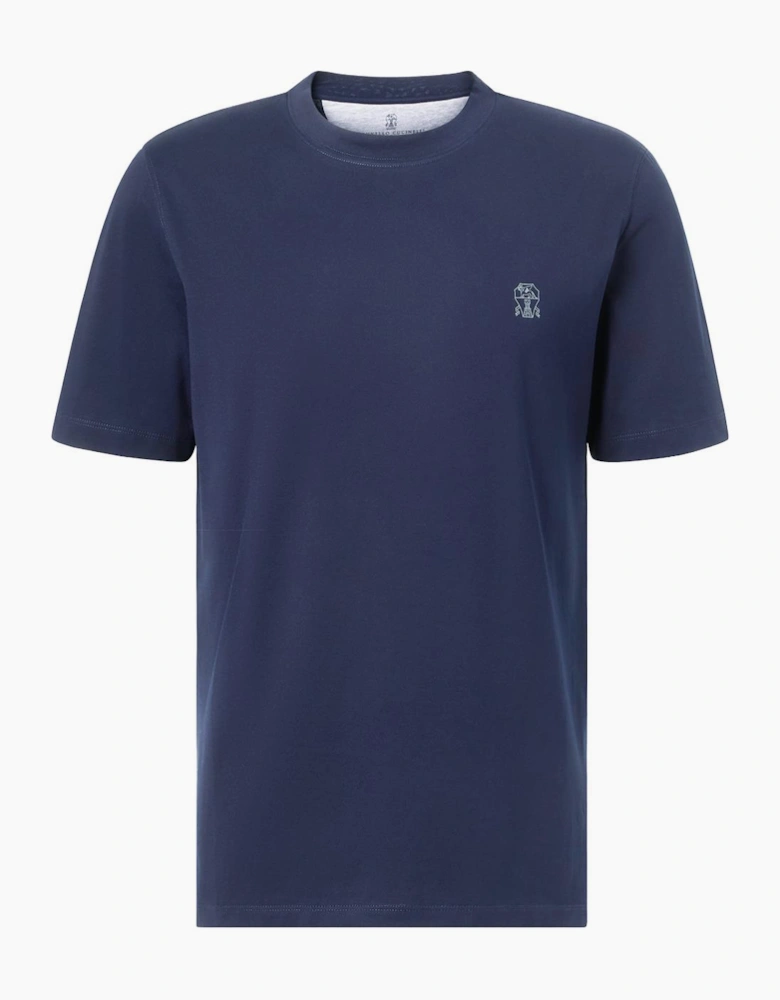 Brunello Cucinelli Logo Print T-Shirt in Navy