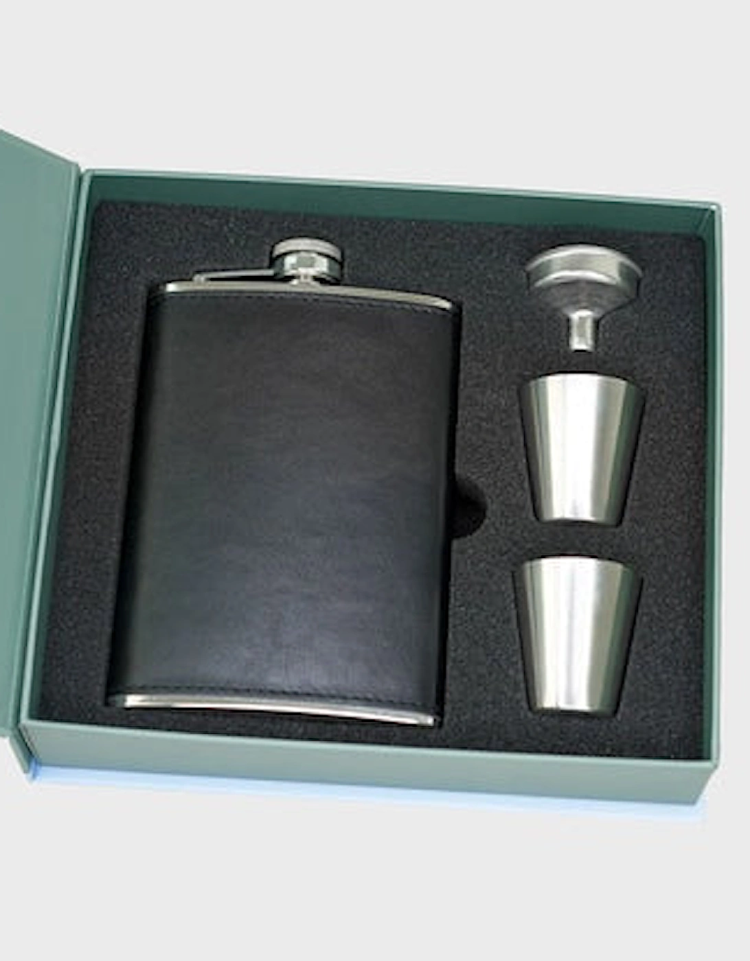 Sophos 4 Piece 8oz Hip Flask Gift Set - Silver & Black Finish