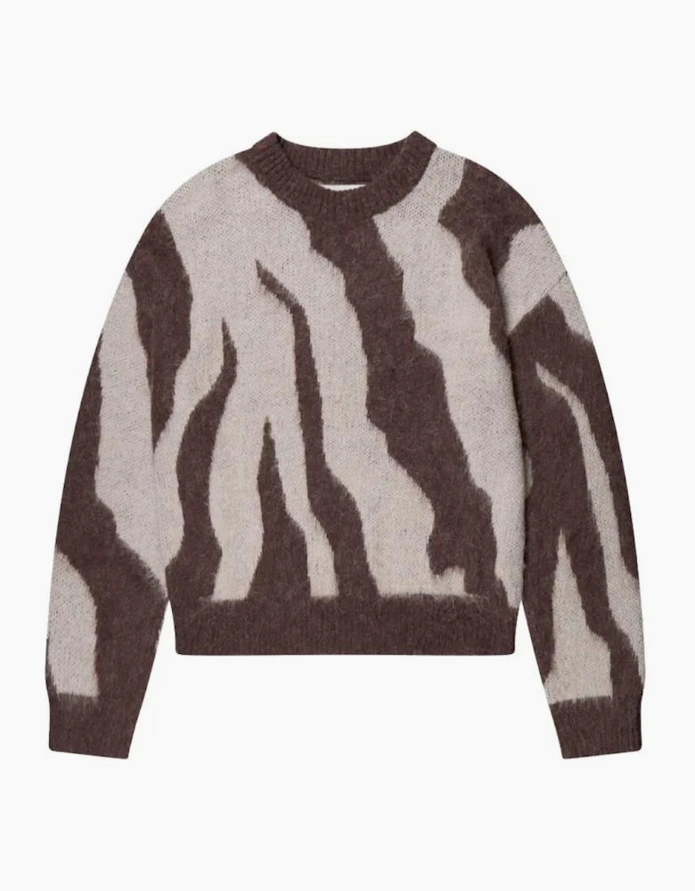 Brown Zebra Brushed Knit Jumper With Alpaca