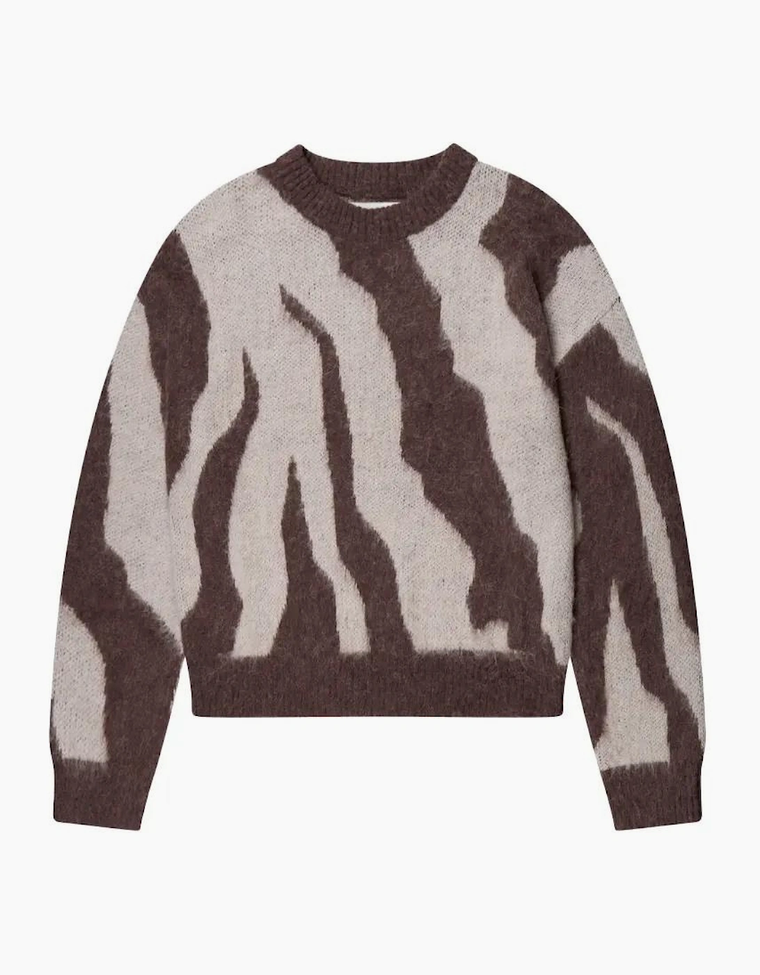 Brown Zebra Brushed Knit Jumper With Alpaca