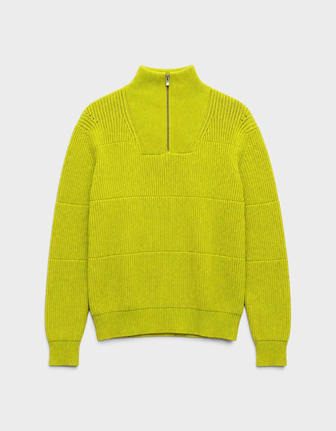 La Maille Doce Ribbed Knit Quarter-Zip High Neck Sweater Lime Green